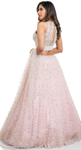 Blush pearl embroidered lehenga - front view