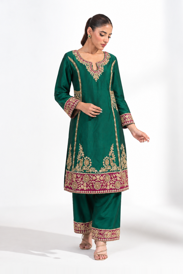 Aariz Emerald Embroidered Suit — view 1