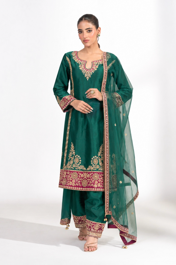 Aariz Emerald Embroidered Suit — view 3