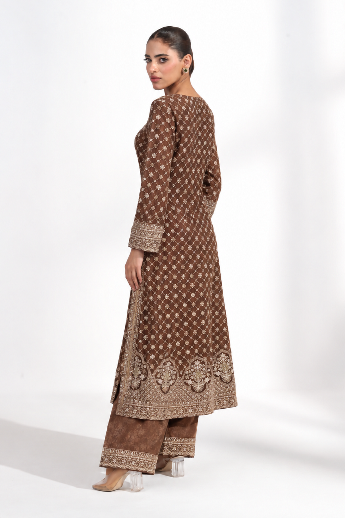 Aarohi Mocha Embroidered Kurta Set — view 3