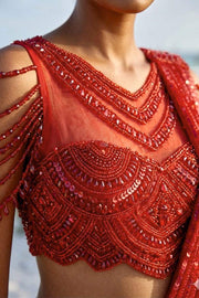 RED TONAL DRAPE SAREE
