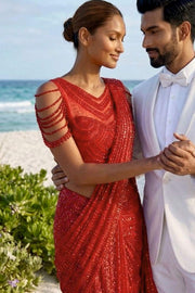RED TONAL DRAPE SAREE