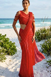 RED TONAL DRAPE SAREE