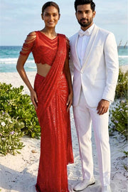 RED TONAL DRAPE SAREE