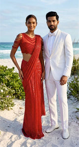 RED TONAL DRAPE SAREE