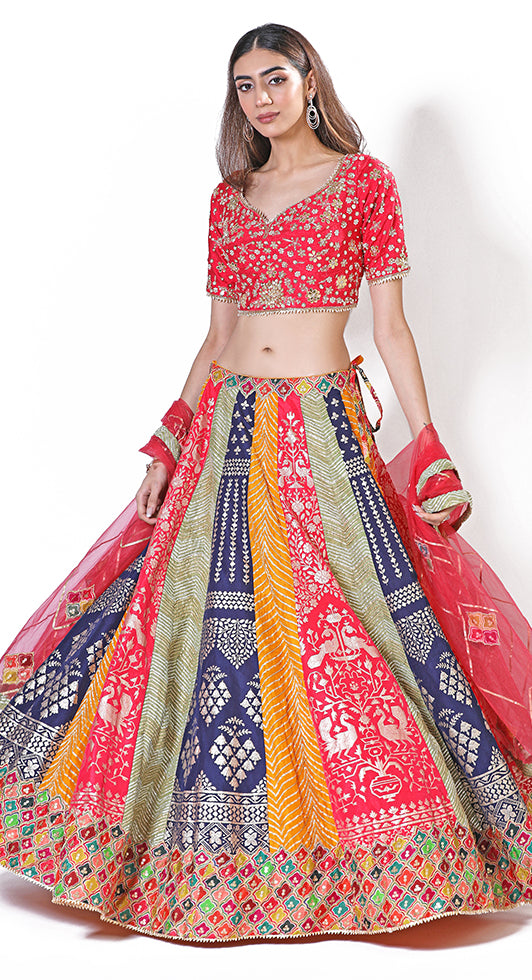 Silk Brocade Ruby Red Lehenga Skirt – Heritage India Fashions