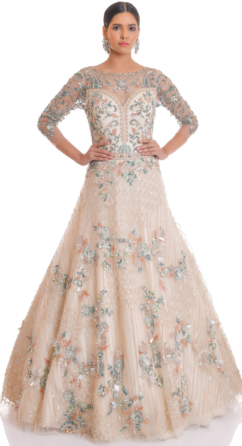 Beautiful Designer Heavy Georgette Gown With Heavy Sequins 2 Layer Canavas  Patta - Urban Libaas