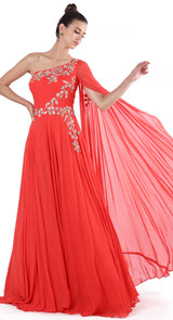 Coral One Shoulder Gown