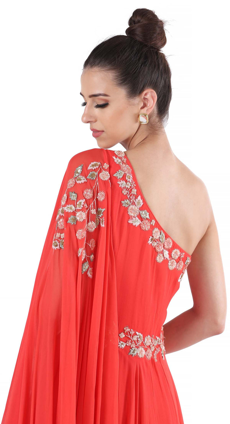 Coral One Shoulder Gown