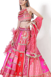Halter jamawar pink lehenga