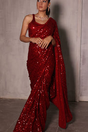 Fiery Red Sequin Saree