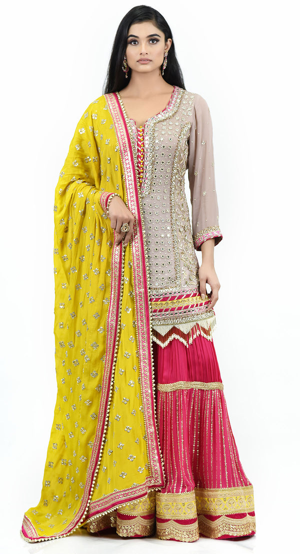 Olive Green Pakistani Gharara Suit,haldi Mehendi Designer Garara, Gota Lace  Dupatta Set, Plus Size Indian Mehendi Outfit - Etsy