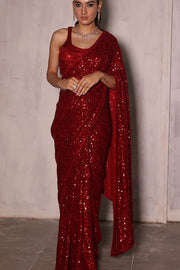 Fiery Red Sequin Saree