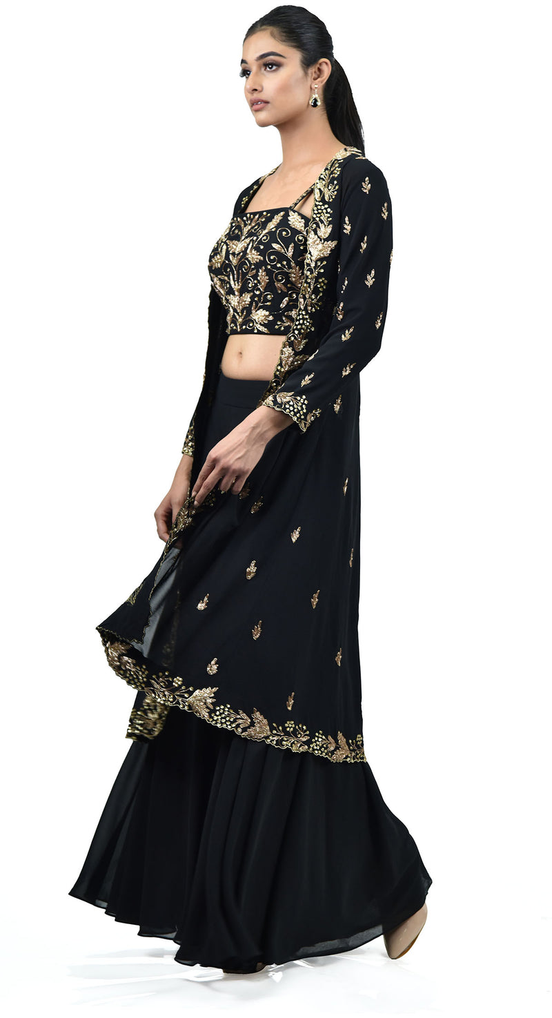 modern sharara dress with jacket buy HOT PINK SHORT JACKET AND SHARARA SET by designer sanya gulati Sanya Gulati