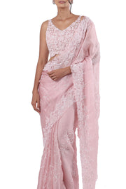 Jaal Pink Organza Saree