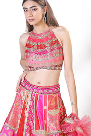 Halter jamawar pink lehenga