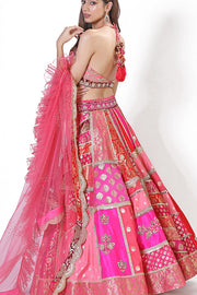 Halter jamawar pink lehenga