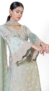 Aftab sea green embroidered sharara