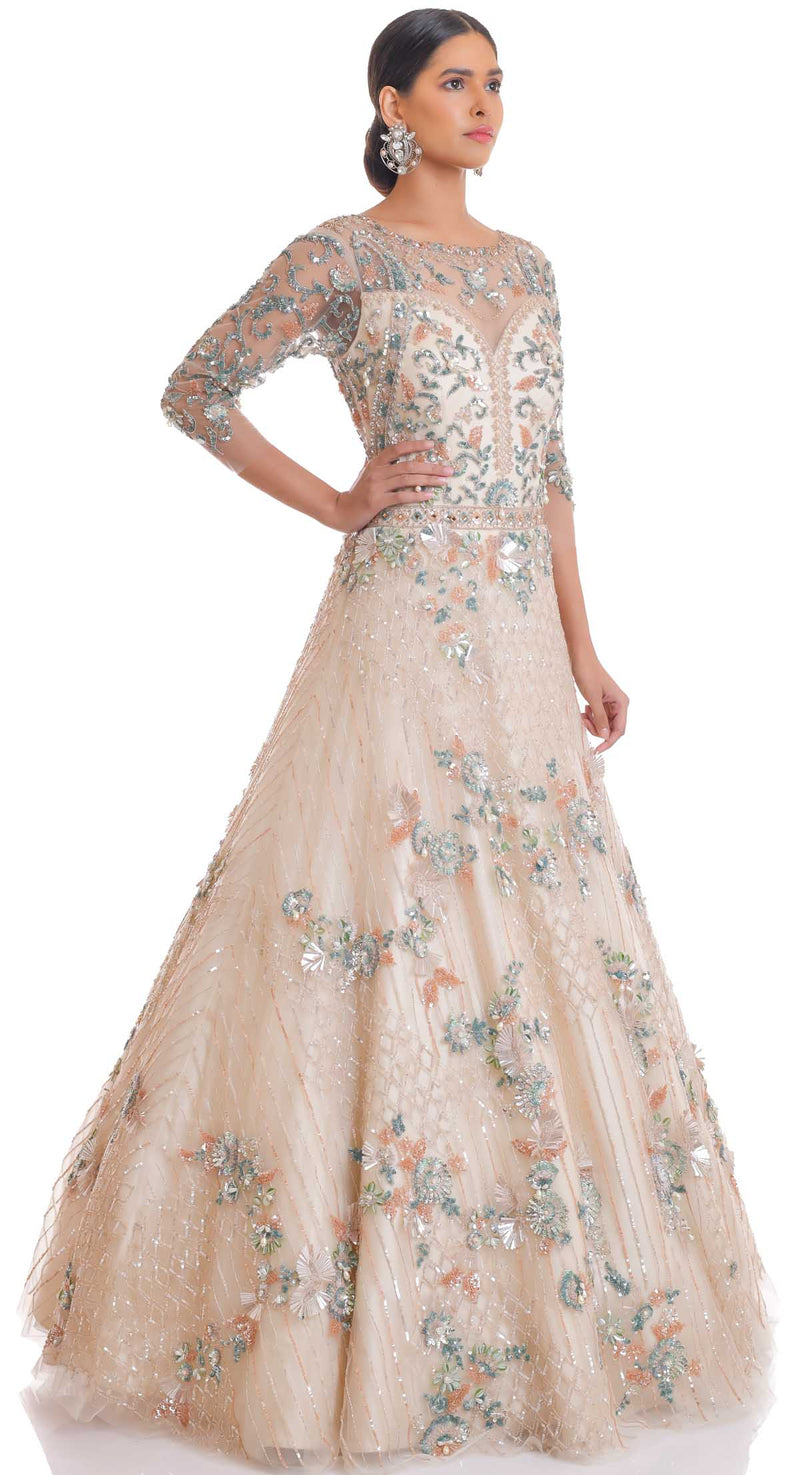 Dusty Pink Designer Gown for Brides at Sahil Kochhar Shop