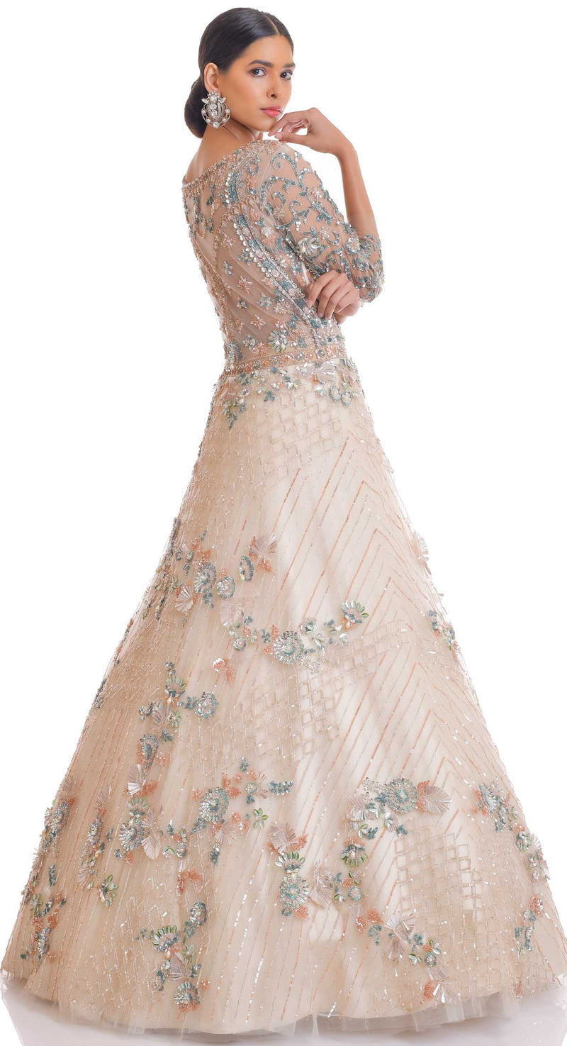 SAHANA Indian Lehenga Saree Inspired Backless Bridal Wedding Ball Gown Set  | eBay