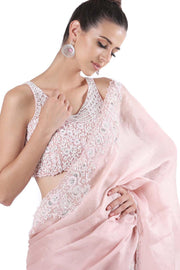 Pink Pearl Organza Saree