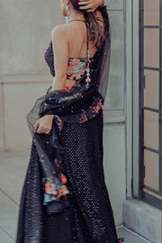 PRINT HALTER IN BLACK