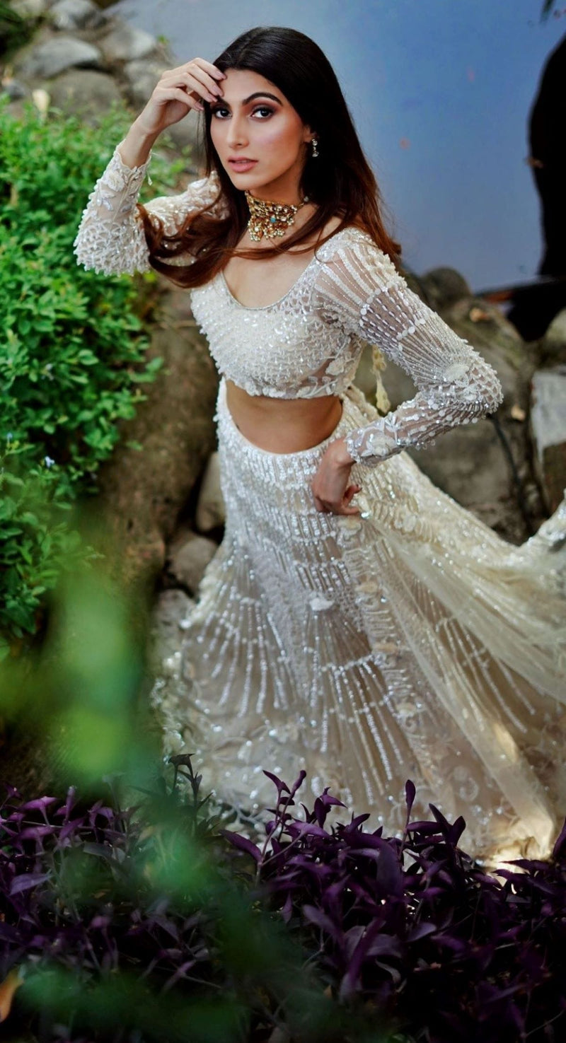 Wedding Wear NET Lehenga 3D Butterfly Pearl Design Indian Pakistani Lengha  Choli | eBay