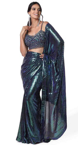 Sultry Blue Sequin Saree